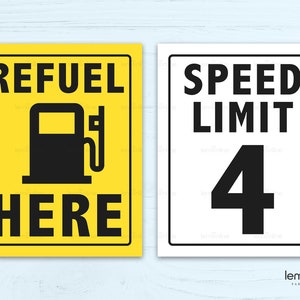 Speed Limit 4 Sign, Refuel Here Sign, Road Signs birthday party decoration, cars birthday party decoration, Boy fourth birthday, RS1