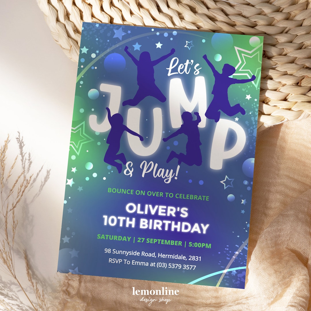 Let's Jump Party Invitation, Jump Birthday Party, Let's Jump Birthday ...
