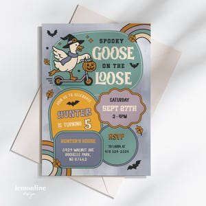 Spooky Goose Halloween invite, Spooky Goose invitation, Spooky Goose on the Loose Birthday Party Invitation, Halloween Birthday Invite, HW6