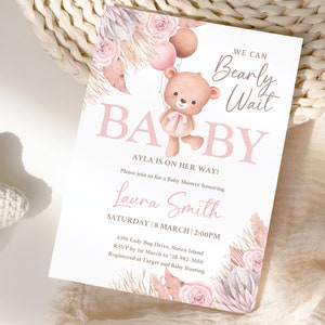 EDITABLE Bearly wait invitation, Teddy Bear Baby Shower Invitation, Baby Sprinkle Invite, bear baby invitation, we can bearly wait, BEAR8