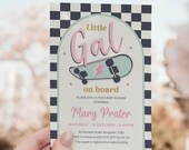 Skateboard baby shower invitation, Baby Shower Girl, Gal Invitation, Baby on Board Invite, Skateboard Party, Baby girl skateboard shower SB2