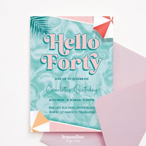 Editable Forty birthday invitation, Pool Party Theme, 40 birthday for her, Pool Party Invite, invitations for her, Pool party birthday POOL1 image 4