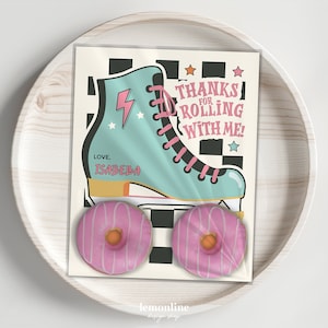 Rolschaatsen verjaardag gunst kaart, rolschaats verjaardag cookie gunst, schaatsen partij gunst, skate ijsbaan verjaardag, donuts gunst kaart, ROLL7