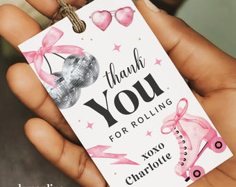 Roller Skating with bows Favor Tag, Skate Party Birthday gift tag, skating thank you tag, skate rink birthday, Editable Let's Roll Tag, PRP2