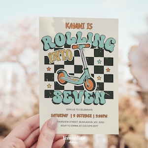 Kick Scooter birthday invitation, Scooter Invitation, Scooter birthday invitation, kick scooter party invite, Scooter party Invite, ROLL14
