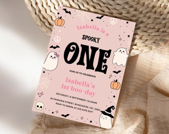 Spooky One Einladung, Spooky One Birthday, Spooky One Party, Halloween Geburtstagseinladung, gespenstische Einladung, Geist Halloween einladen, HLW2