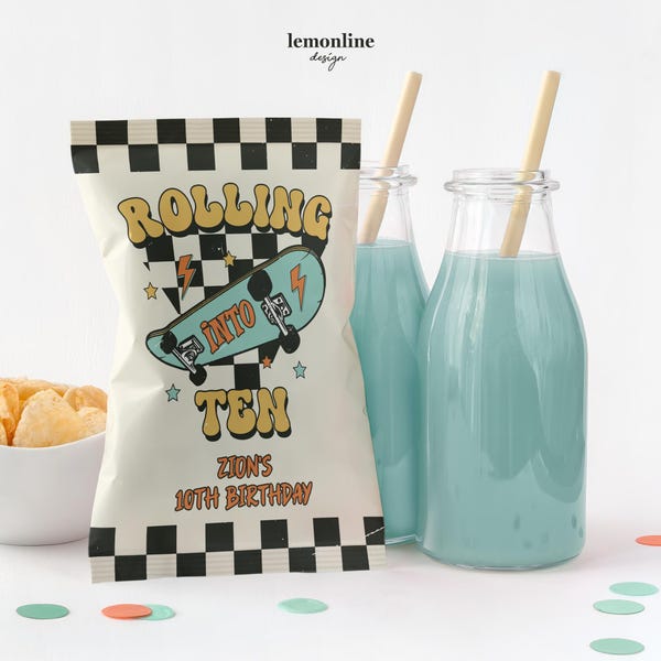 Skateboard Chip Bag, Chips Bag Birthday, Skateboard party decor, Skateboard Birthday Theme, Skate Chip bag template, Skateboard Party, ROLL3