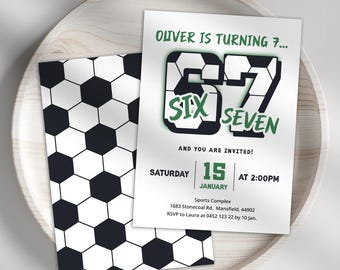 Six Seven Birthday Party Invitation, Soccer Sports Party Theme, (Digital Download), SC4