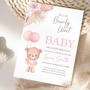 EDITABLE Bearly wait invitation, Teddy Bear Baby Shower Invitation, Baby Sprinkle Invite, bear baby invitation, we can bearly wait, BEAR8