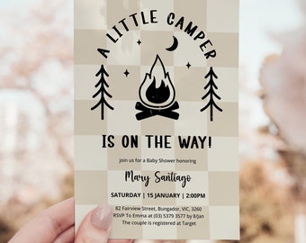Camping Baby Shower Invitation, Little Camper invitation, Camp Theme, Camper invite, Camping baby shower, Little Camper is on the way, CMP4