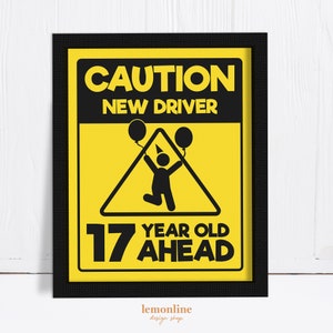 注意新規ドライバー標識、17歳の誕生日、道路標識パーティーの装飾、道路標識、道路標識、新規ドライバー道路標識、印刷可能な道路標識、RS1