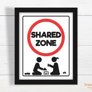 Shared Zone Schild, Auto Geburtstag Party Dekoration, druckbares Straßenschild, Rennauto Geburtstag, Straßenschild, Verkehrsschilder, Autobahnschild, RS1