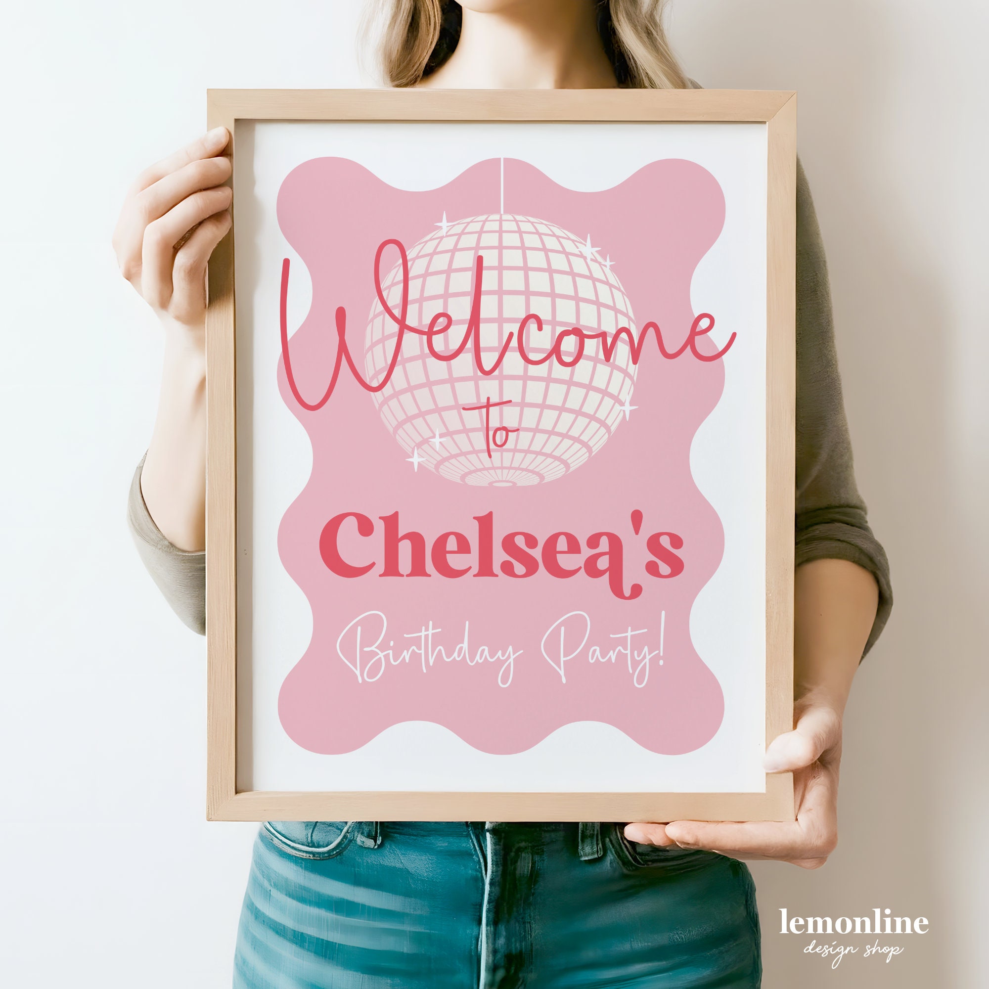 Wavy Welcome Sign, Disco Welcome Sign, Pink Wavy Border Welcome Sign ...