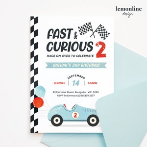 Invito veloce e curioso, invito per il 2o compleanno, invito per auto da corsa, invito per il compleanno di auto da corsa, vintage per auto da corsa, invito a una festa per auto da corsa, CAR3