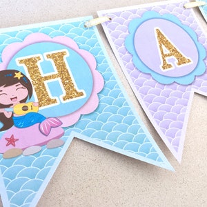 Mermaid Birthday Banner, Printable Mermaid banner, under the sea birthday banner, happy birthday banner, mermaid decor party, banner, MER01