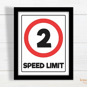 Speed limit 2 sign, car birthday party decoration, printable road sign, race car birthday, second birthday boy, two fast birthday, RS1
