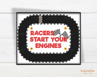 Start your engines race sign, race car party decoration, printable start sign, two fast birthday decoration, fast one party decor, RS1