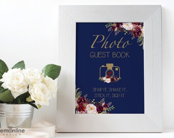 Photo GuestBook - Wedding guestbook Sign - Photo guestbook sign - Navy Blue Guest Book Sign - Floral guestbook - printable guestbook NAVY