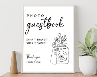 EDITABLE Wedding Photo gestbook sign, sign our guest book sign, wildflower wedding sign, Modern Minimalist Wedding Sign, Guest Book FLOR3