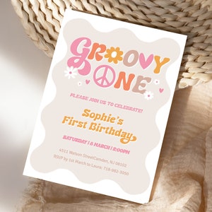 Groovy one birthday invitation, One Groovy Baby invite, 1st Birthday Invite, groovy 1st birthday, Daisy Groovy ONE Hippie Invitation GROOV6