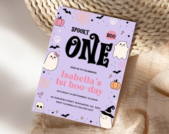 Spooky One Einladung, Spooky One Birthday, Spooky One Party, Halloween Geburtstagseinladung, gespenstische Einladung, Geist Halloween einladen, HLW2