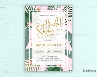 Tropical Invitation, Summer Bridal Shower, Tropical Invite, Tropical Shower, Tropical Bridal Shower, Palm leaf Bridal Shower, TRO1