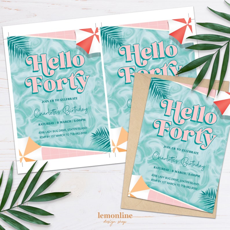 Editable Forty birthday invitation, Pool Party Theme, 40 birthday for her, Pool Party Invite, invitations for her, Pool party birthday POOL1 image 6