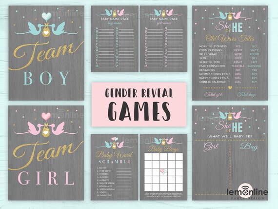 Gender Reveal Games Gender Reveal Bundel Games Baby Shower Etsy