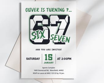 Six Seven Birthday Party Invitation, Soccer Sports Party Theme, (Digital Download), SC4