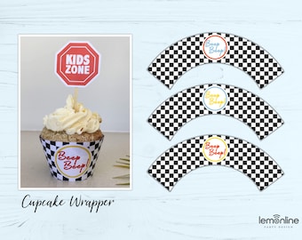 Race car theme cupcake wrapper, cupcake wrappers, cupcake holder, race car theme, race car party decor, race car cupcake holder, CAR01