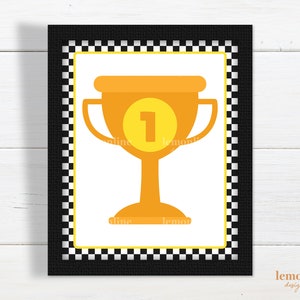 Printable trophy sign, race car birthday party decoration, race car party decor, fast one party decor, fast one party theme, RS1