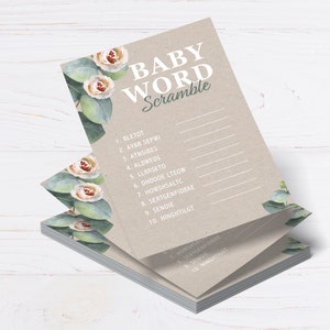 Baby word scramble game, baby shower game, scramble game, eucalyptus baby shower, baby shower scramble, printable game, eucalyptus theme