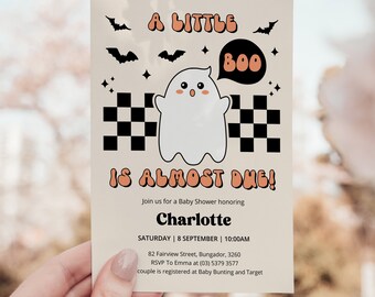 Invito Little Boo, Un piccolo Boo è quasi dovuto Invito, Ghost Baby shower, Invito spettrale baby shower Invito Halloween fantasma carino, HLW3