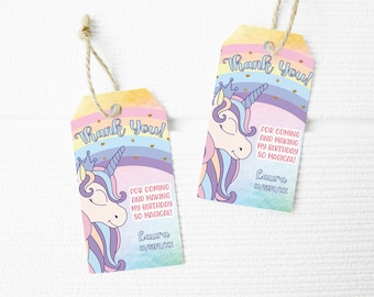 EDITIERBARE Einhorn Geschenkanhänger, Einhorn Danke, Einhorn Geschenkanhänger, Regenbogen Dankeschön Tag, Einhorn druckbare Tag, Einhorn Geburtstag Tag, UNI2