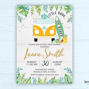 Baby on Board Invitation, Surf invitation, Surfer Baby Shower, Little Dude on Board Invitation, Baby on Board Invite, surfboard shower SURF7