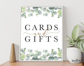 Cards and gifts sign, gift table sign, gifts and cards sign, greenery cards and gifts sign, eucalyptus gifts sign, cards sign, EUCA1