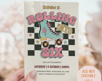 Rolling into Six invitation, Let&#39;s Roll Invite, 6th birthday invite, Roller skate rink birthday, skating invite, skating invitation ROLL7