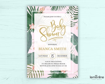 Tropical Invitation, Summer Baby Shower, Baby Shower Invite, Tropical Shower, Tropical Invite, Greenery Shower, Tropical Baby Invite TRO1