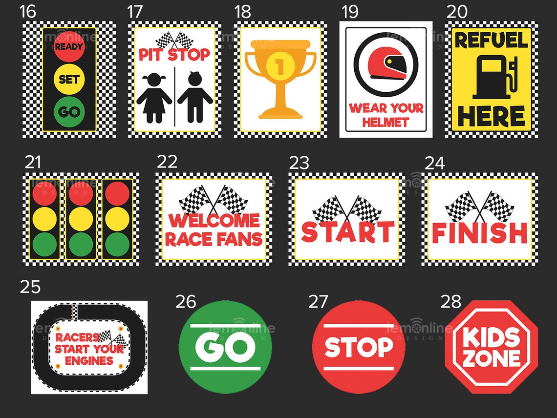 Auto Races Sign Road Signs Decor Bundle, Race Car Party Sign, Road Signs, Street Road ...
