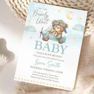 EDITABLE Bearly wait invitation, Teddy Bear Baby Shower Invitation, Baby Sprinkle Invite, bear baby invitation, we can bearly wait, BEAR6