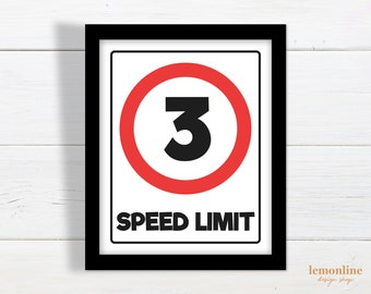 Speed limit 3 sign, car birthday party decoration, printable road sign, race car birthday, speed limit sign, street sign, traffic sign RS1