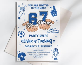Six Seven Birthday Party Invitation, Soccer Sports Party Theme, (Digital Download), SC3