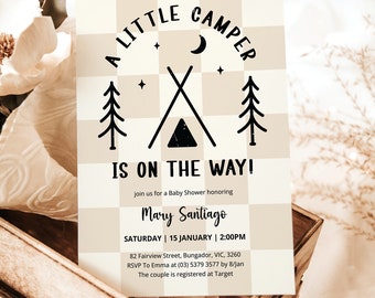 Camping Baby Shower Invitation, Little Camper invitation, Camp Theme, Camper invite, Camping baby shower, Little Camper is on the way, CMP4