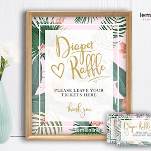 Diaper Raffle Sign and card for Tropical Baby Shower Theme, Diaper Raffle Ticket, Baby Shower Game, Bring Diapers, Baby Shower Ideas, TRO1