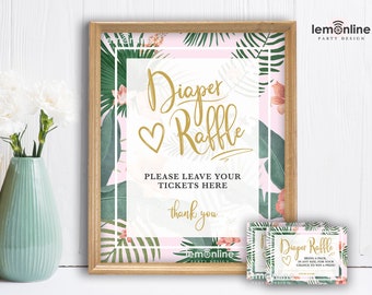 Diaper Raffle Sign and card for Tropical Baby Shower Theme, Diaper Raffle Ticket, Baby Shower Game, Bring Diapers, Baby Shower Ideas, TRO1