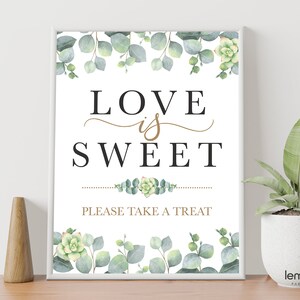 Love is sweet sign, bridal shower sign, love is sweet, take a treat sign dessert table sign, please take a treat, bridal shower favors EUCA1