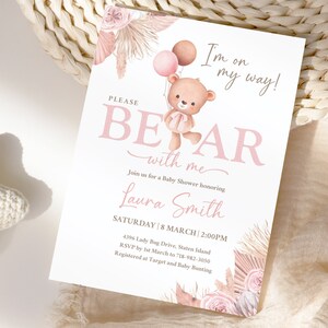 EDITABLE Bear with me invitation, Teddy Bear Baby Shower Invitation, Baby Sprinkle Invite, bear baby invitation, we can bearly wait, BEAR8
