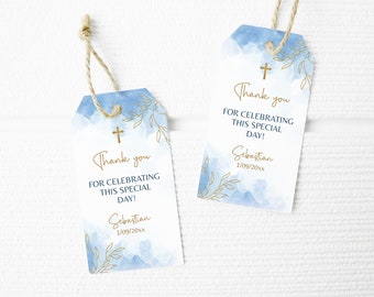 EDITABLE baptism gift tags, baptism favor tags, boy baptism, baptism thank you tags, baptism favors, favor tag template, baptism tags, BAPT1