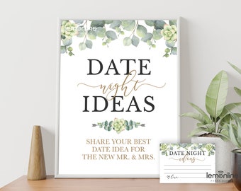 Date night ideas, bridal shower date night idea, date night ideas sign, date night ideas cards, date night game, date night idea jar, EUCA1