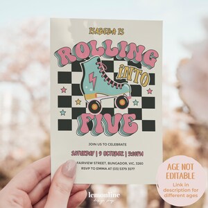 Rolling into Five invitation, 5th Birthday Skate, Let&#39;s Roll Invite, Roller skate rink birthday, skating invite, skating invitation, ROLL7